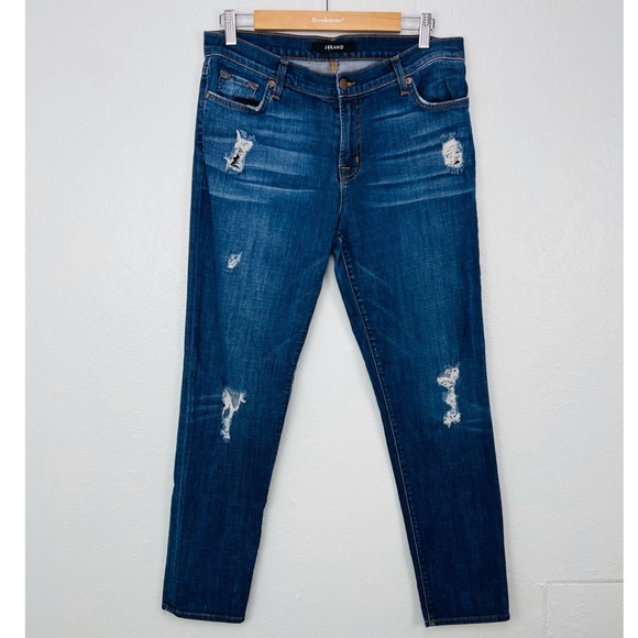 J BRAND BLUE DISTRESSED SKINNY BOYFRIEND JEANS AIDEN FLINTLOCK - Picture 2 of 9